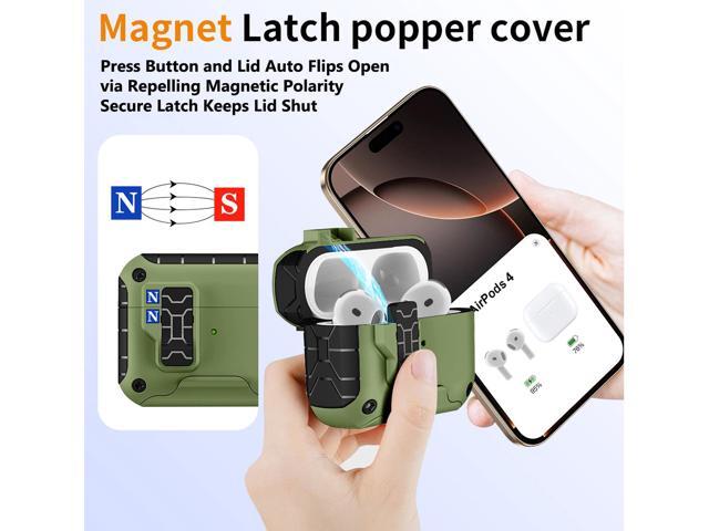 Magnetic Rugged Case for Airpods 4 (Stand/Clip/Lanyard Strap/Kit) - Moss Green