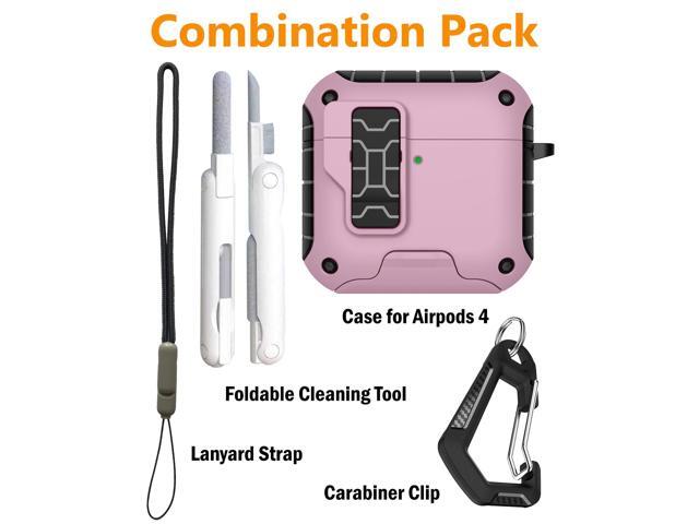 Magnetic Rugged Case for Airpods 4 (Stand/Clip/Lanyard Strap/Kit) - Baby Pink