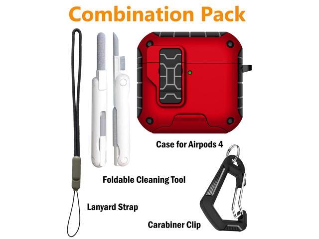 Magnetic Rugged Case for Airpods 4 (Stand/Clip/Lanyard/Cleaning Kit) - Bold Red