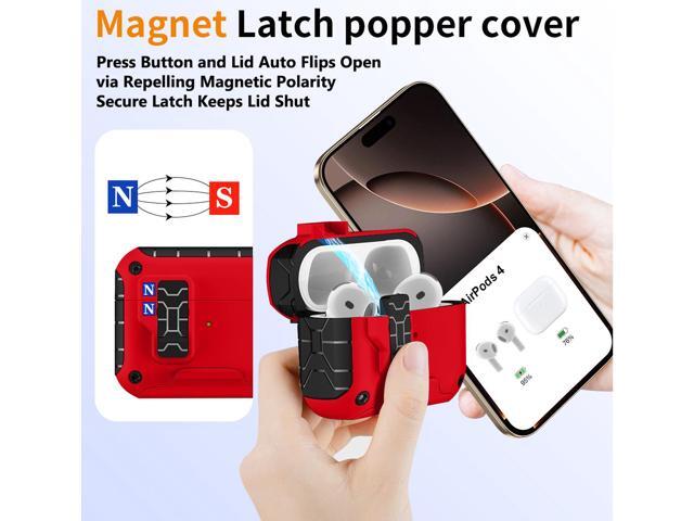 Magnetic Rugged Case for Airpods 4 (Stand/Clip/Lanyard/Cleaning Kit) - Bold Red
