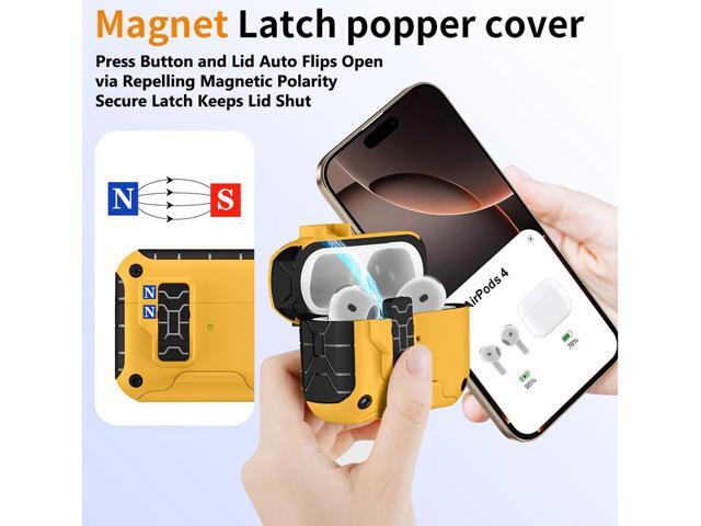 Magnetic Rugged Case for Airpods 4 (Stand/Clip/Lanyard/Kit) - Caution Yellow