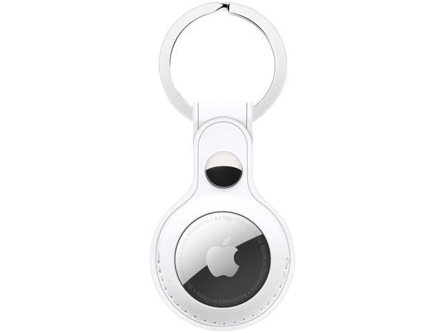 White Vegan Leather Skin Case Cover with Keychain Ring Holder for Apple Airtags