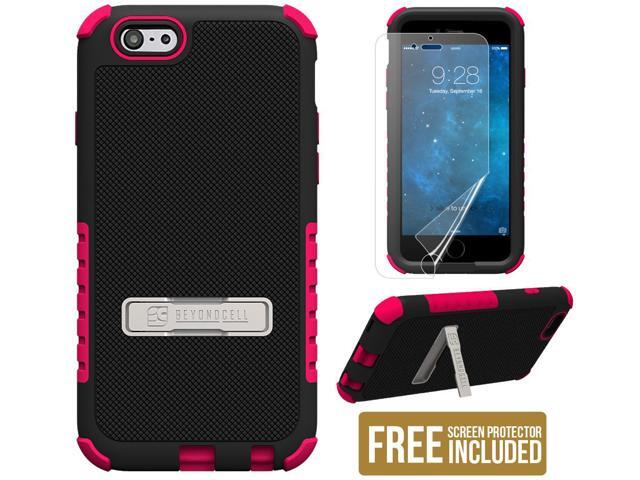 PINK TRI-SHIELD SOFT SKIN HARD CASE STAND SCREEN PROTECTOR FOR iPHONE 6 PLUS