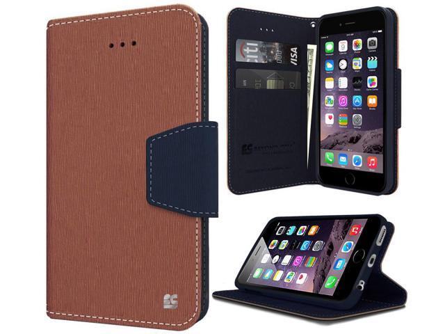 BROWN NAVY INFOLIO WALLET CREDIT CARD ID CASH CASE STAND FOR APPLE iPHONE 6 4.7'