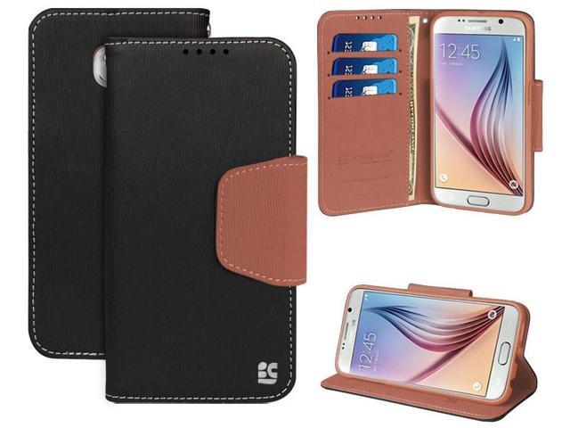 BLACK BROWN INFOLIO WALLET CREDIT CARD ID CASE COVER STAND FOR SAMSUNG GALAXY S6