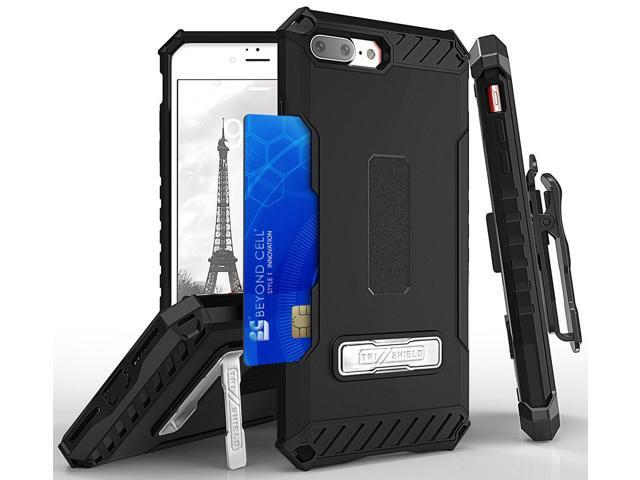 BLACK RUGGED CASE STAND CARD SLOT COVER STRAP BELT CLIP FOR iPHONE 8 PLUS, 7PLUS
