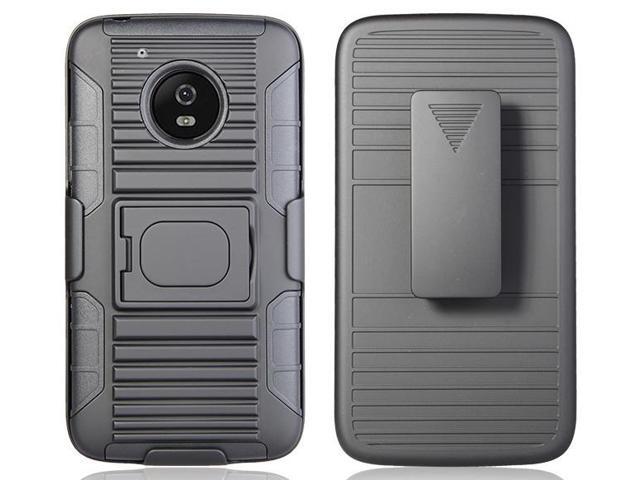 BLACK RUGGED GRIP CASE COVER + BELT CLIP HOLSTER STAND FOR MOTOROLA MOTO G5