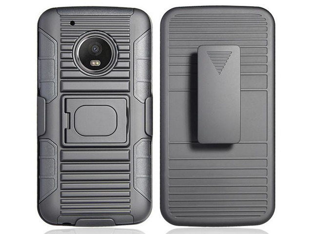 BLACK RUGGED GRIP CASE COVER + BELT CLIP HOLSTER STAND FOR MOTOROLA MOTO G5 PLUS