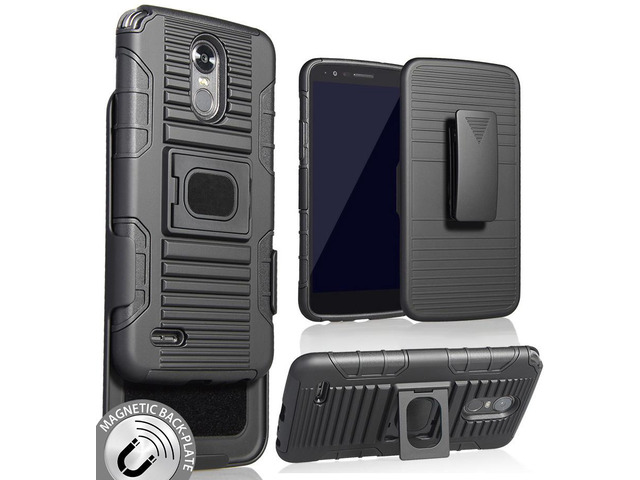 BLACK MAGNET GRIP CASE + BELT CLIP HOLSTER KICKSTAND FOR LG STYLO 3 STYLUS-3