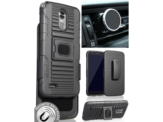 BLACK CASE + BELT CLIP HOLSTER + MAGNETIC CAR MOUNT FOR LG STYLO 3 STYLUS-3