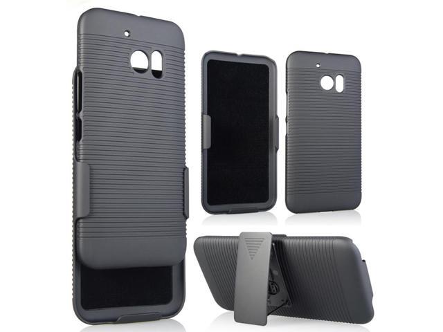 BLACK HARD CASE COVER + BELT CLIP HOLSTER STAND FOR HTC 10 ONE M10 LIFESTYLE