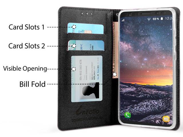 BLACK WALLET CREDIT CARD SLOT CASE + LANYARD FOR SAMSUNG GALAXY S9 Plus, S9+