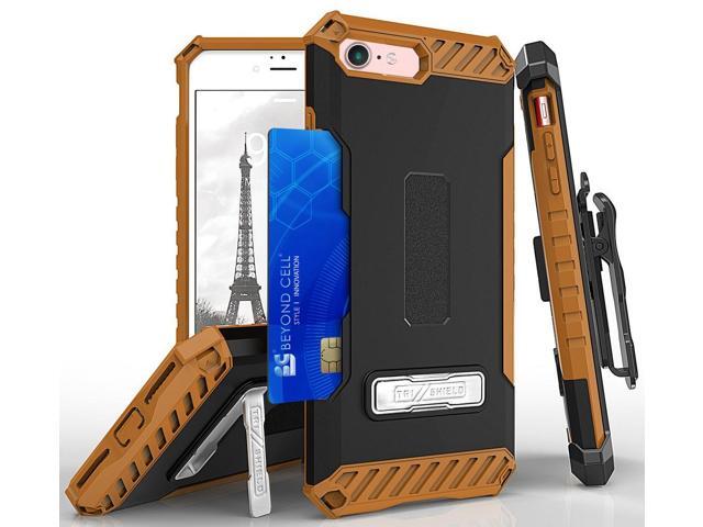 BROWN TRI-SHIELD STAND CASE BELT CLIP HOLSTER STRAP CARD SLOT FOR iPHONE 7/8