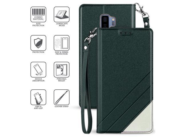 BLACK WALLET CREDIT CARD SLOT CASE + LANYARD FOR SAMSUNG GALAXY S9 Plus, S9+
