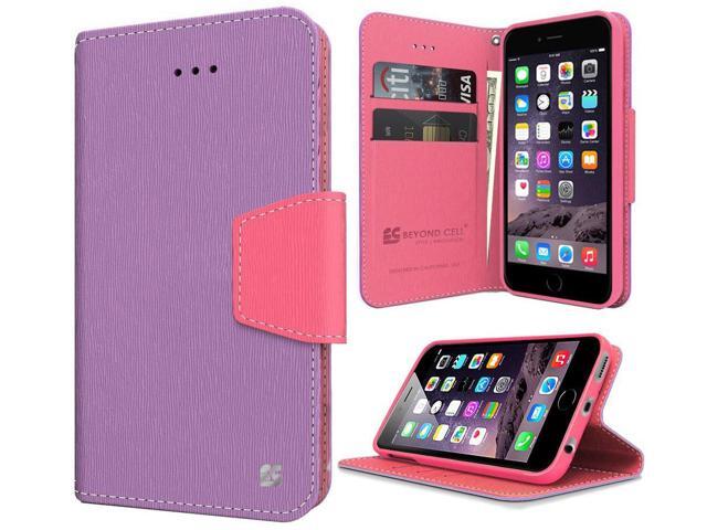 PURPLE PINK INFOLIO WALLET CREDIT CARD ID CASH CASE STAND FOR iPHONE 6 PLUS 5.5'