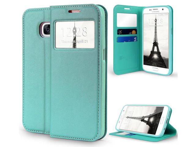 MINT GREEN WINDOW WALLET CREDIT ID CARD CASE STAND FOR SAMSUNG GALAXY S7 EDGE