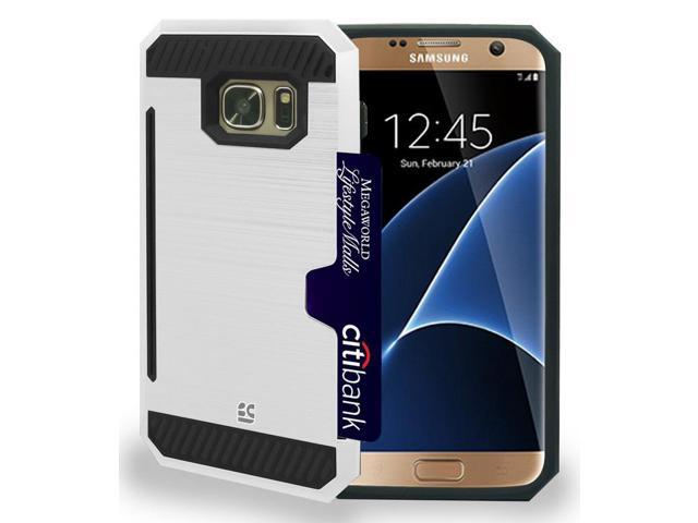 WHITE RUGGED TPU HARD CASE CREDIT CARD SLOT STAND FOR SAMSUNG GALAXY S7 EDGE