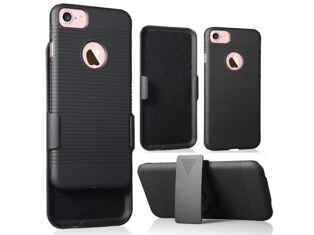 NCP BLACK RIBBED RUBBERIZED CASE COVER + BELT CLIP HOLSTER STAND FOR iPHONE 7/8