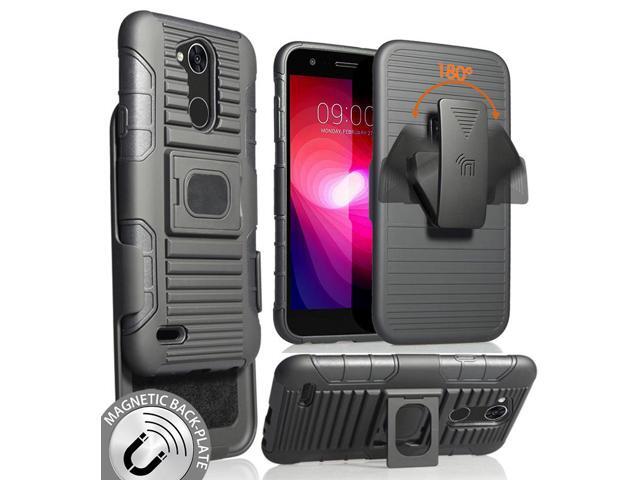 Black Magnet Grip Case Cover + Belt Clip Holster Stand for LG X Power 3 (2018)