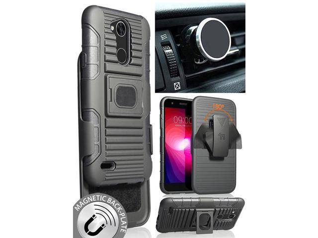 Black Grip Case + Belt Clip Holster + Magnetic Car Mount for LG X Power 3 (2018)