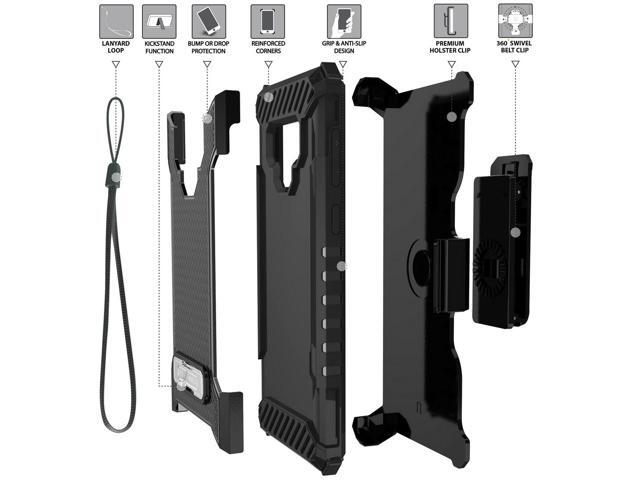 Black Tri-Shield Rugged Case Cover + Belt Clip Holster for Samsung Galaxy Note 9