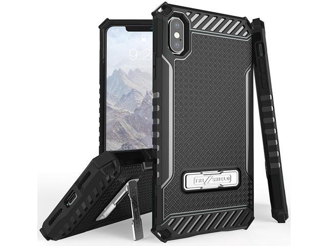 Black Tri-Shield Rugged Case Cover Metal Stand + Strap for Apple iPhone Xs Max