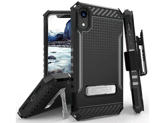 Black Tri-Shield Rugged Case Cover + Belt Clip Holster for Apple iPhone XR 6.1'