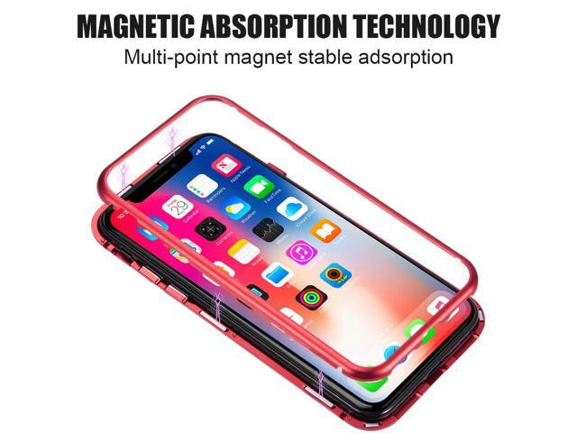 Black Magnetic Snap Case Cover Clear Tempered Glass Back for iPhone Xs, iPhone X