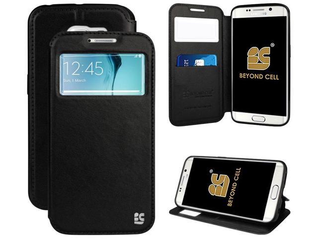 BLACK INFOLIO WINDOW WALLET CREDIT ID CARD CASE STAND FOR SAMSUNG GALAXY S6 EDGE