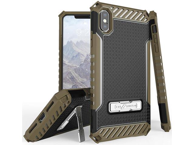 Brown Tri-Shield Rugged Case Cover Metal Stand + Strap for Apple iPhone Xs Max