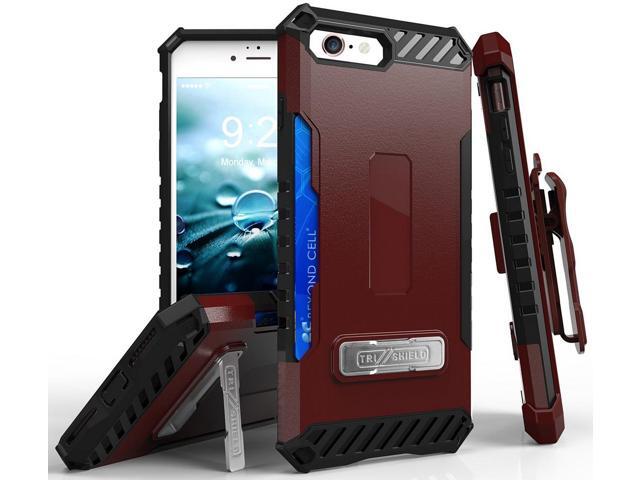 Burgundy Rugged Case Stand Card Slot Cover Strap Belt Clip for iPhone 8, 7