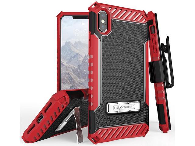 Red Tri-Shield Rugged Case Cover + Belt Clip Holster for Apple iPhone Xs Max