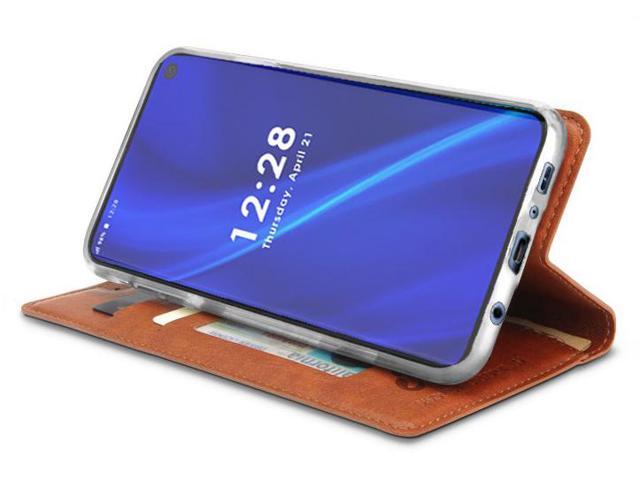 Brown Wallet Case Credit Card Slot Cover Wrist Strap for Samsung Galaxy S10 Plus