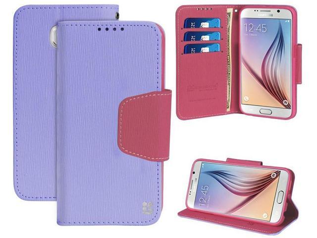PURPLE PINK INFOLIO WALLET CREDIT CARD ID CASH CASE STAND FOR SAMSUNG GALAXY S6