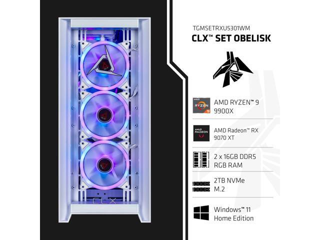 CLX SET Gaming Desktop - AMD Ryzen 9 9900X 4.4GHz 12-Core Processor, 32GB DDR5 Memory, Radeon RX 9070 XT 16GB GDDR6 Graphics, 2TB NVMe M.2 SSD,...