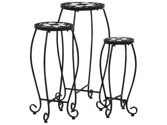 vidaXL Table 3 Pcs Flower Pot Stand for Living Room Black and White Ceramic