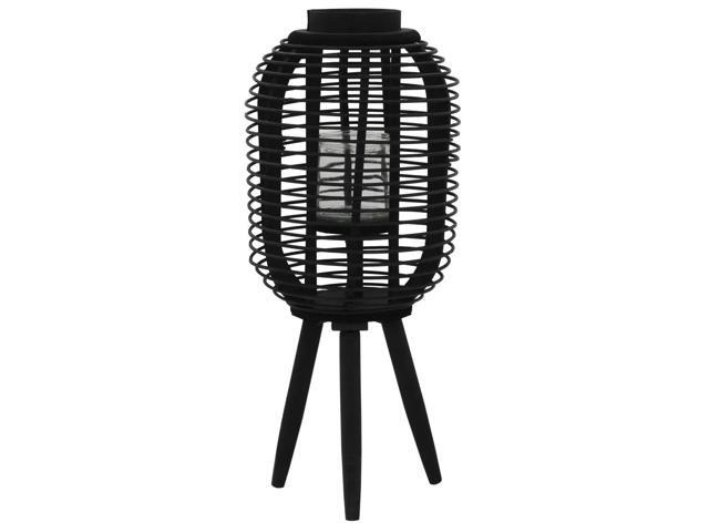 vidaXL Candle Holder Stand with Glass Jar Freestanding Lantern Bamboo Black