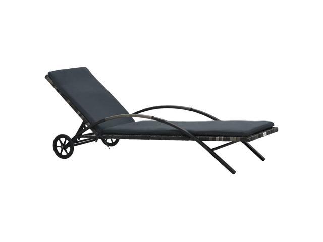 Photos - Garden Furniture VidaXL Patio Lounge Chair Sunbed with Cushion & Wheels Poly Rattan Anthrac 