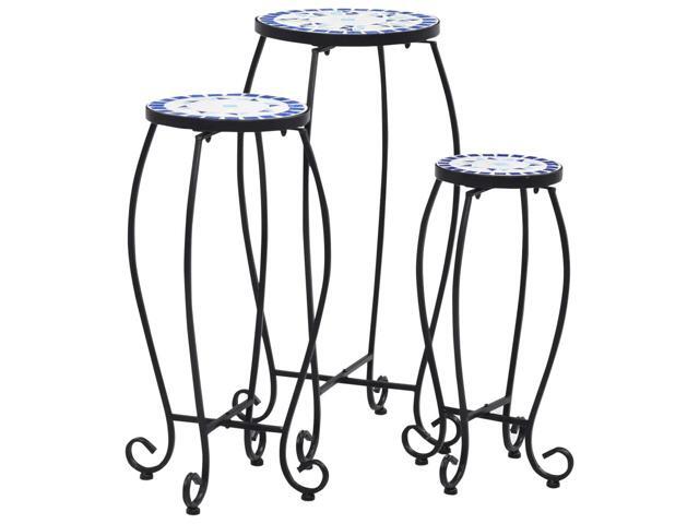 vidaXL Table 3 Pcs Flower Pot Stand for Living Room Blue and White Ceramic