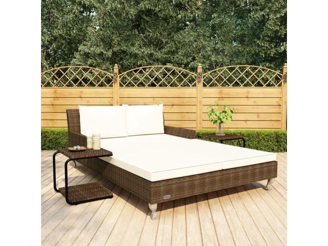 Photos - Garden Furniture VidaXL Daybed 2-Person Patio Garden Sun Bed with Cushions Poly Rattan Brow 