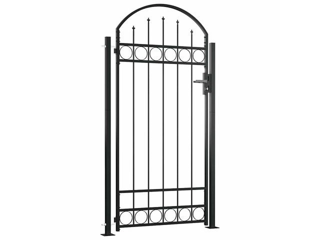 vidaXL Fence Gate with Arched Top and 2 Posts 41.3'x80.3' Black Garden Barrier