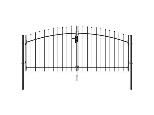 vidaXL Fence Gate Double Door with Spike Top Steel 9.8'x4.1' Black Stockade