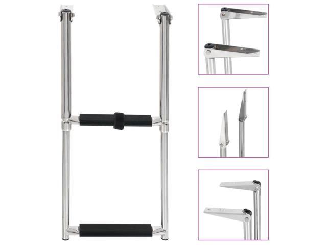 vidaXL Boat Ladder Non-Slip Boat Ladder Silver and Black 2-step Stainless Steel