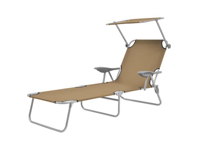 Photos - Garden Furniture VidaXL Folding Sun Lounger Sunbed Pool Lounge Chair with Canopy Steel Taup 