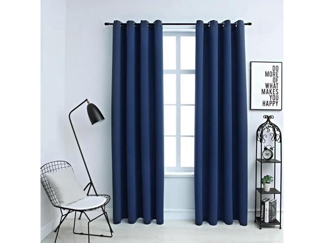 vidaXL Curtains 2 Pcs Blackout Curtains Window Blinds Rings Navy Blue Fabric