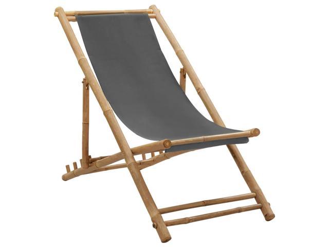 Photos - Garden Furniture VidaXL Patio Deck Chair Sling Chair for Balcony Bamboo and Canvas Dark Gra 