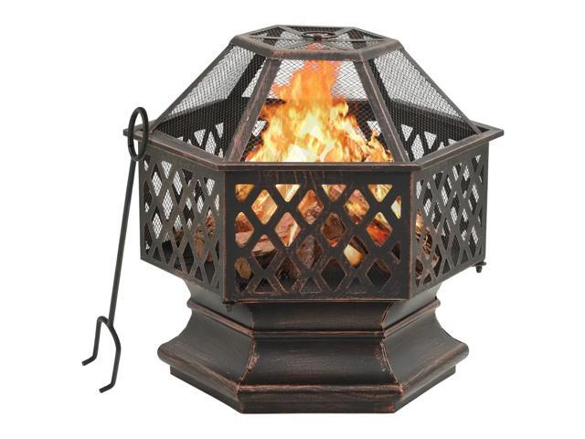 vidaXL Fire Pit Outdoor Fireplace for Camping Firebowl with Poker XXL Steel