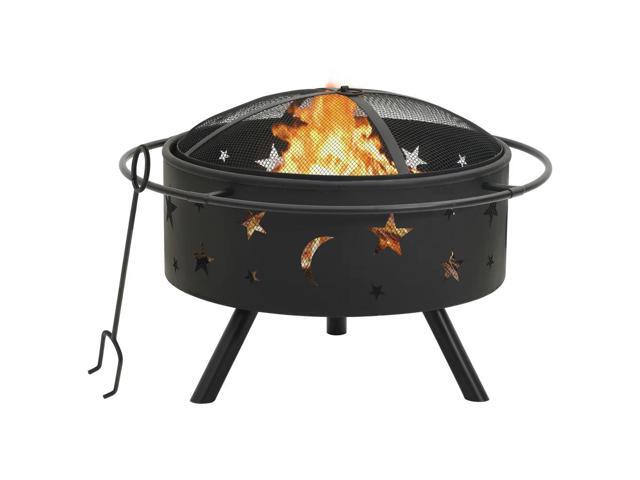vidaXL Fire Pit Outdoor Fireplace for Camping Firebowl with Poker XXL Steel