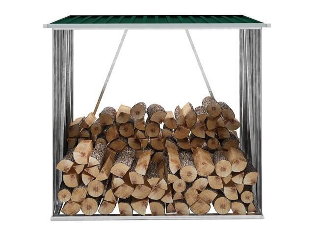 vidaXL Log Storage Shed, Log Holder with Roof Green Galvanized Steel 64.2'