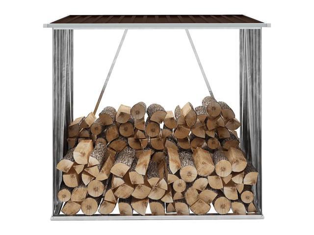 vidaXL Log Storage Shed, Log Holder with Roof Brown Galvanized Steel 64.2'